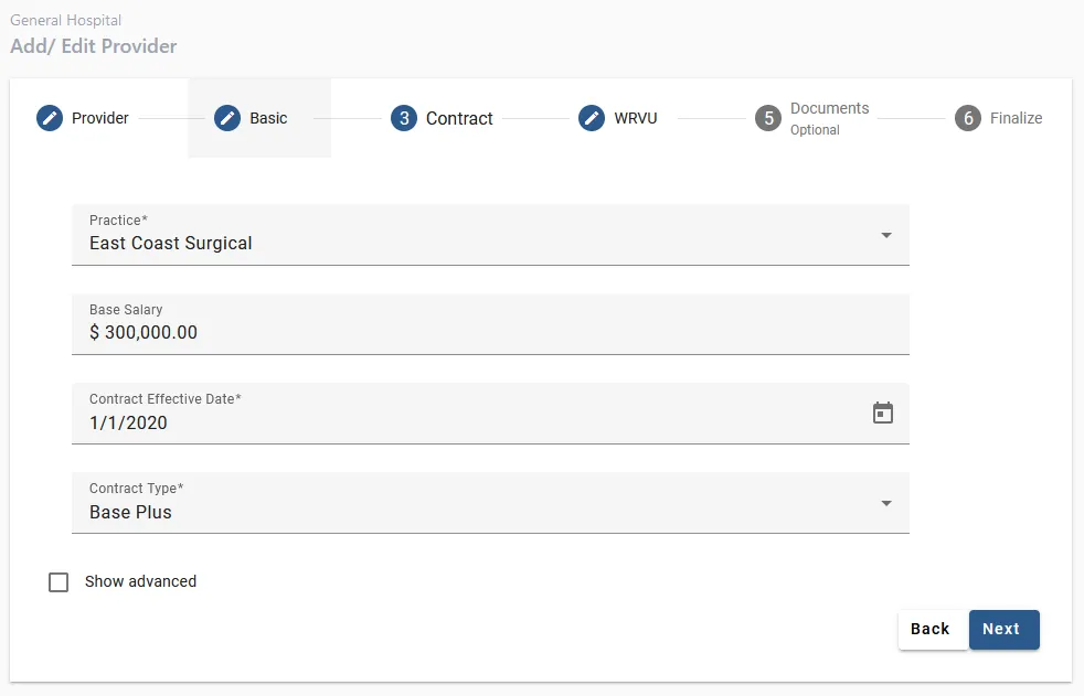 Provider contract info